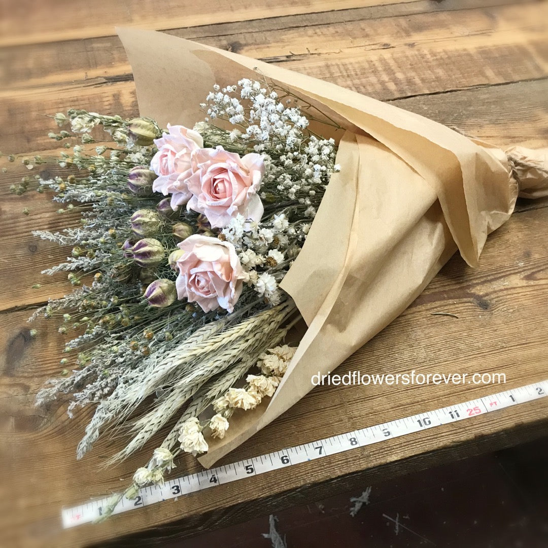 Dried Flower Bouquet - Pale Peach Pink