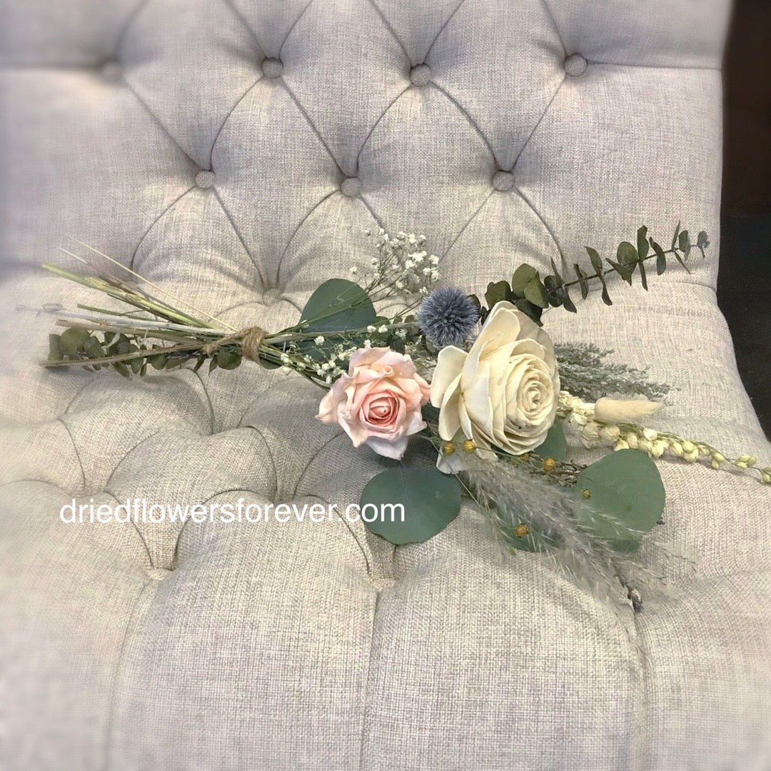 Pale Peach & Blue Gray Bud Vase Bouquet - Dried Flowers