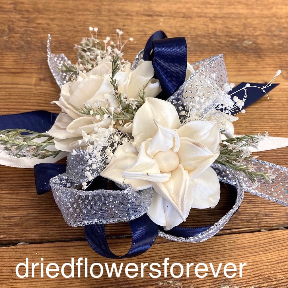 Navy Blue & Silver Prom Corsage