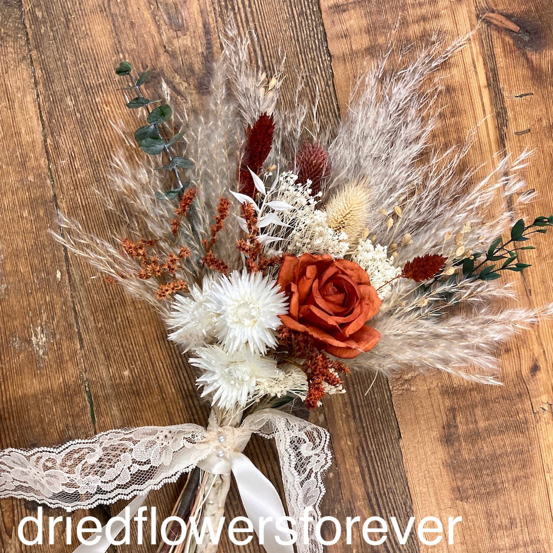 Orange & Pampas Grass Boho Wedding Bouquet