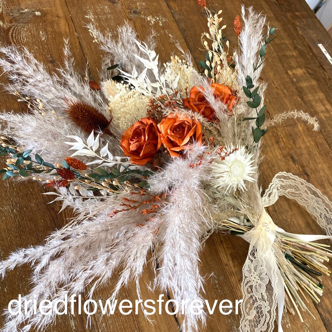 Orange & Pampas Grass Boho Wedding Bouquet