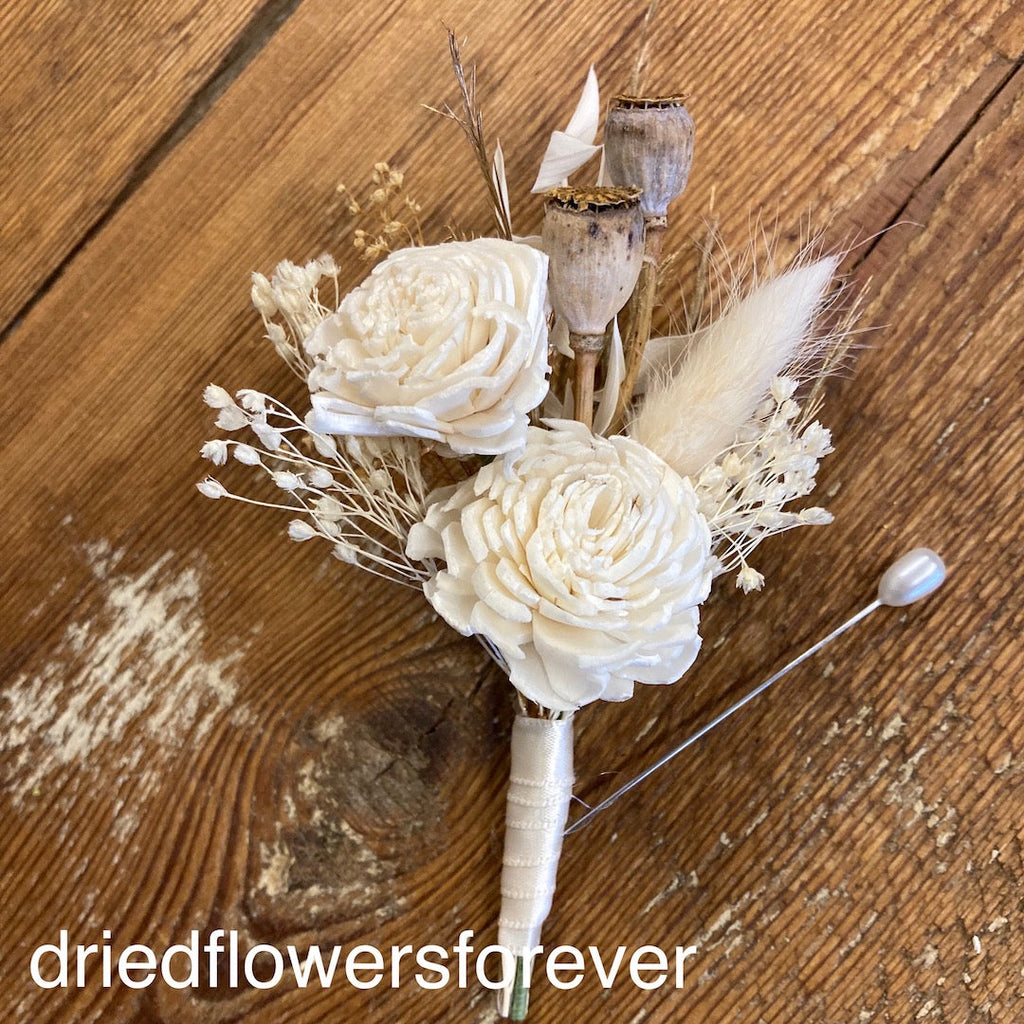 Ivory White & Gold Boutonniere