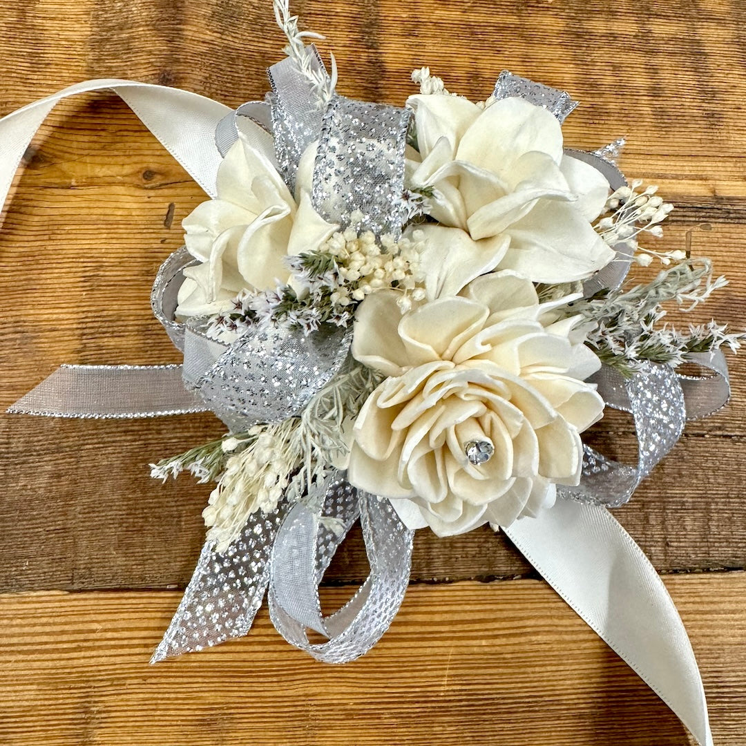Ivory White & Silver Prom Corsage